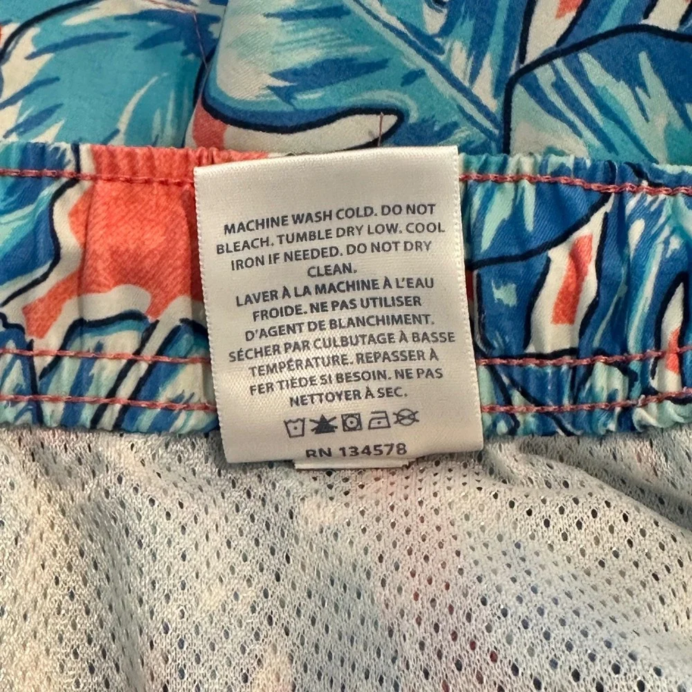 Vineyard Vines Mens Tropical Hibiscus Swim Trunks Blue Coral‎ Pink Medium